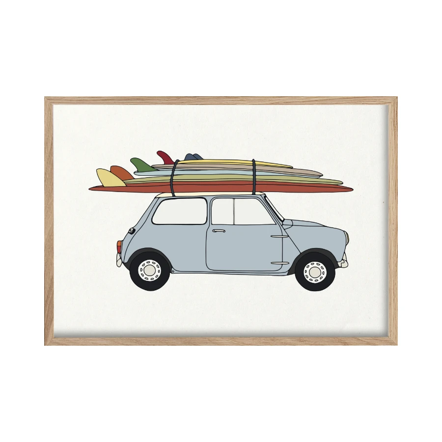 minicooper with many surfboard son roof.png