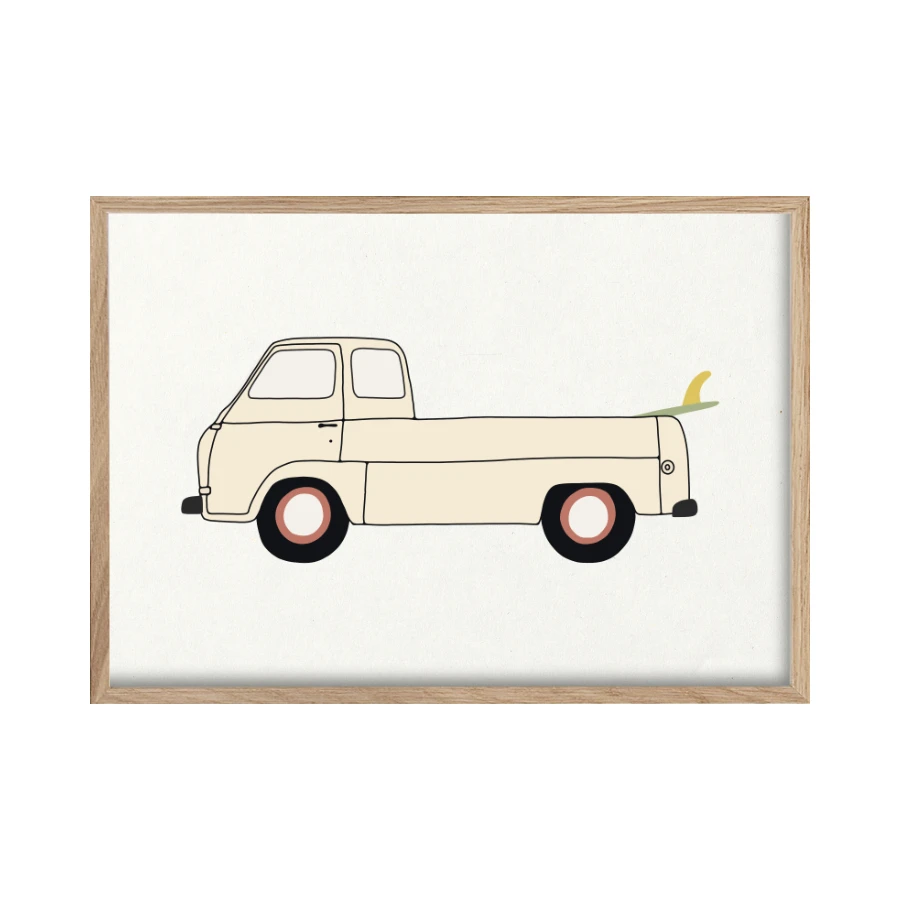 pickup surf truck green singlefin surfboard yellow fin.png