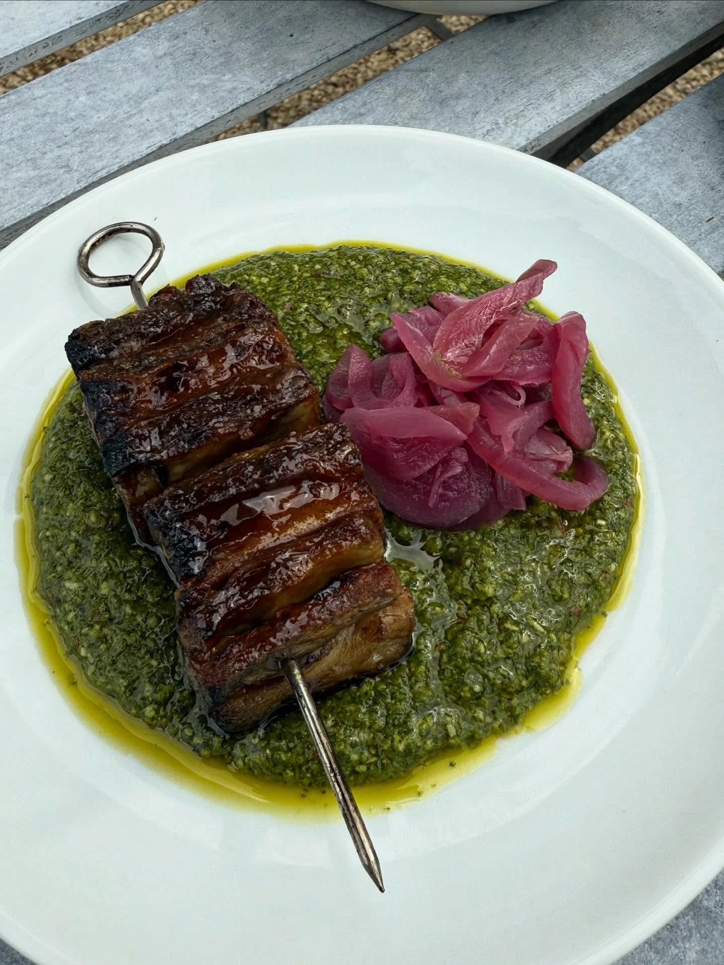 Few new plates to switch things up. The new lamb belly skewer with salsa verde and pickles is properly tasty. As is the aubergine dip and the new burrata dish. In fact it&rsquo;s all delicioso 👌