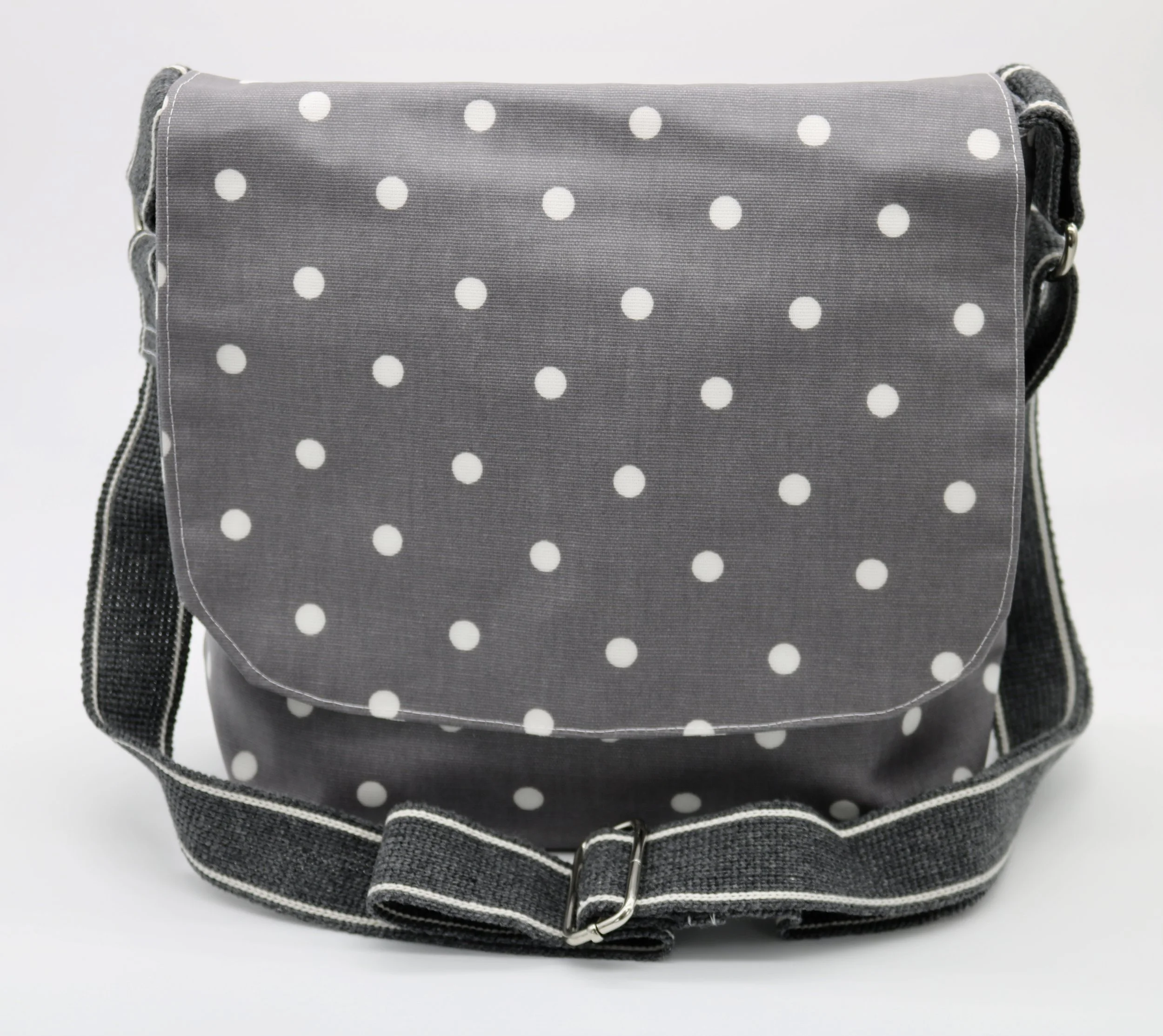 Grey with White Spot Oilcloth Messenger Bag.