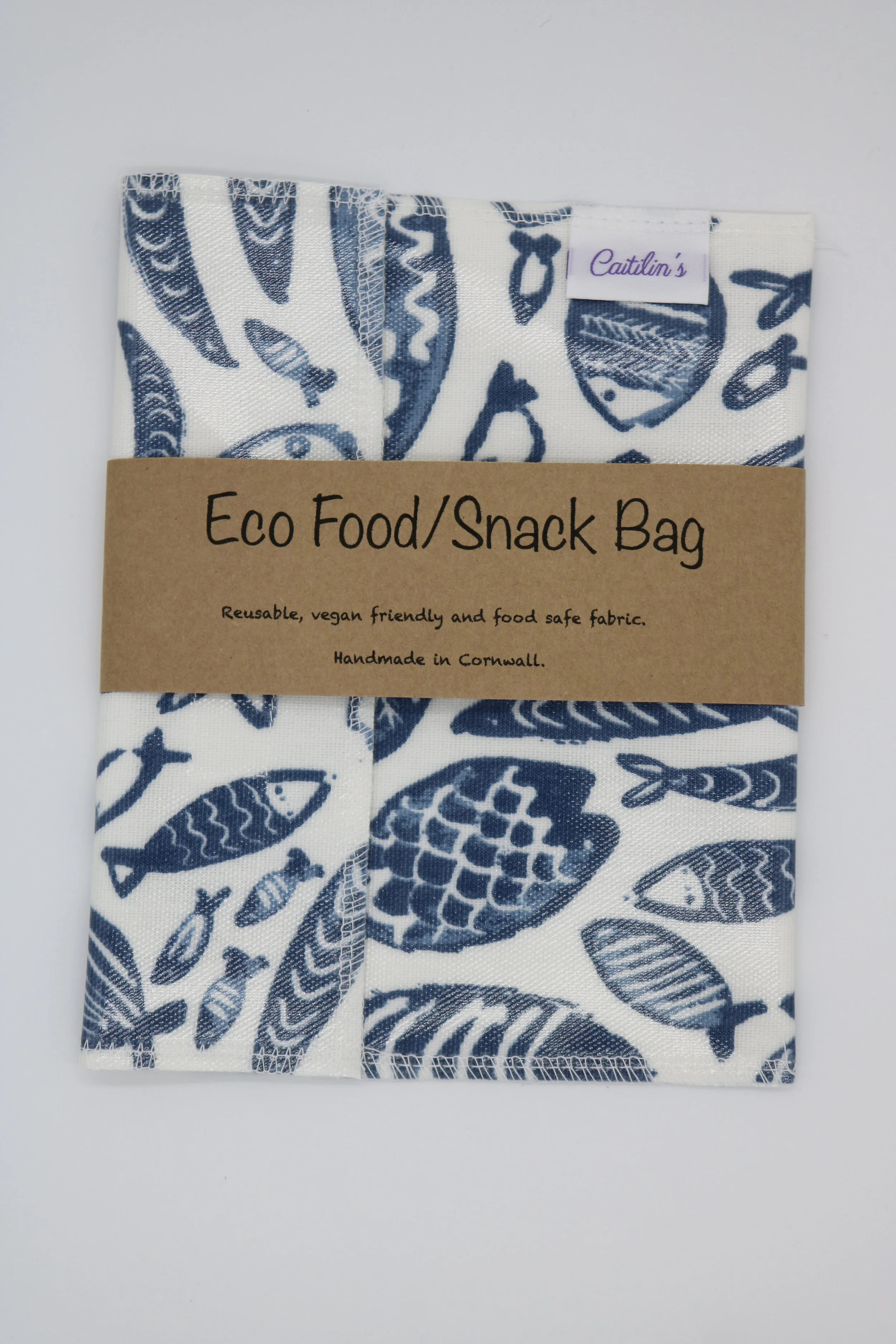 Eco Food Snack Bag in Navy Fish Design