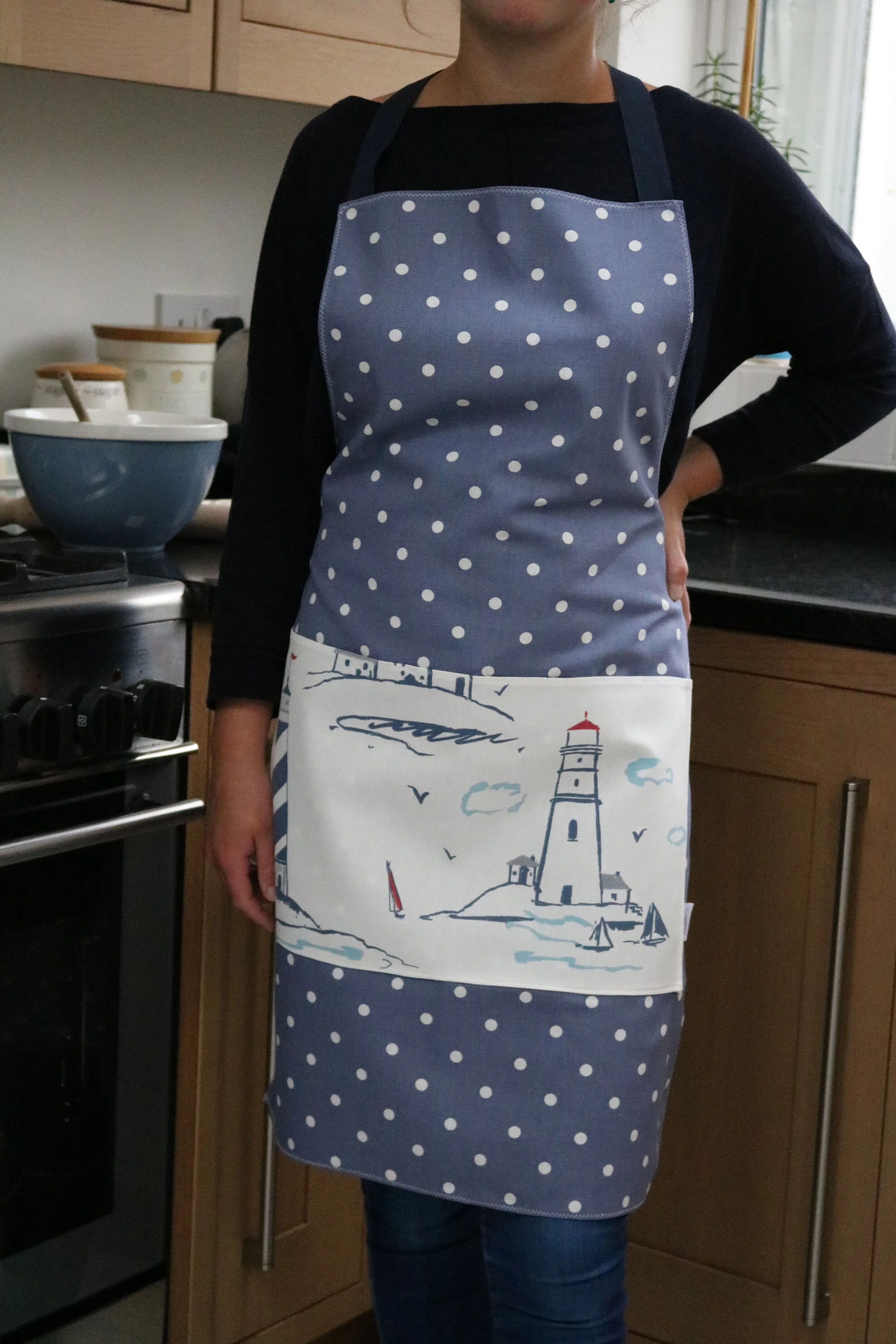 Navy Spot Design Cotton Apron
