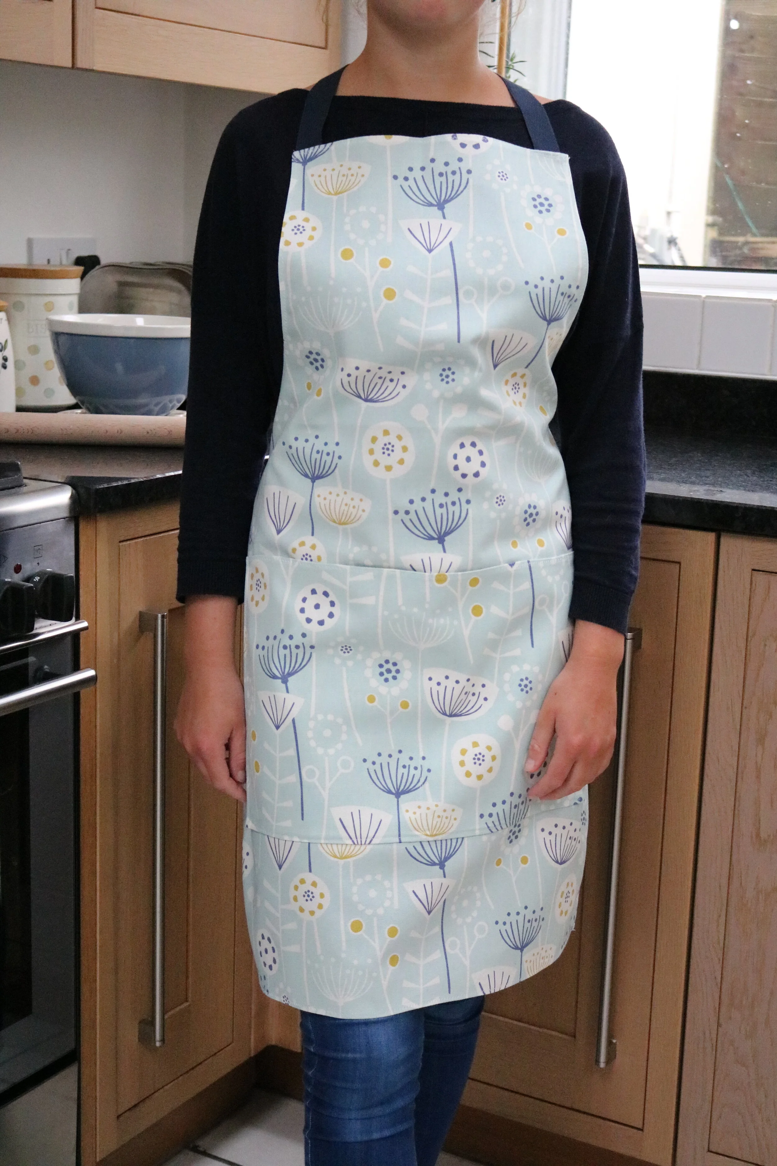 Duck egg blue seed head Design Cotton Apron