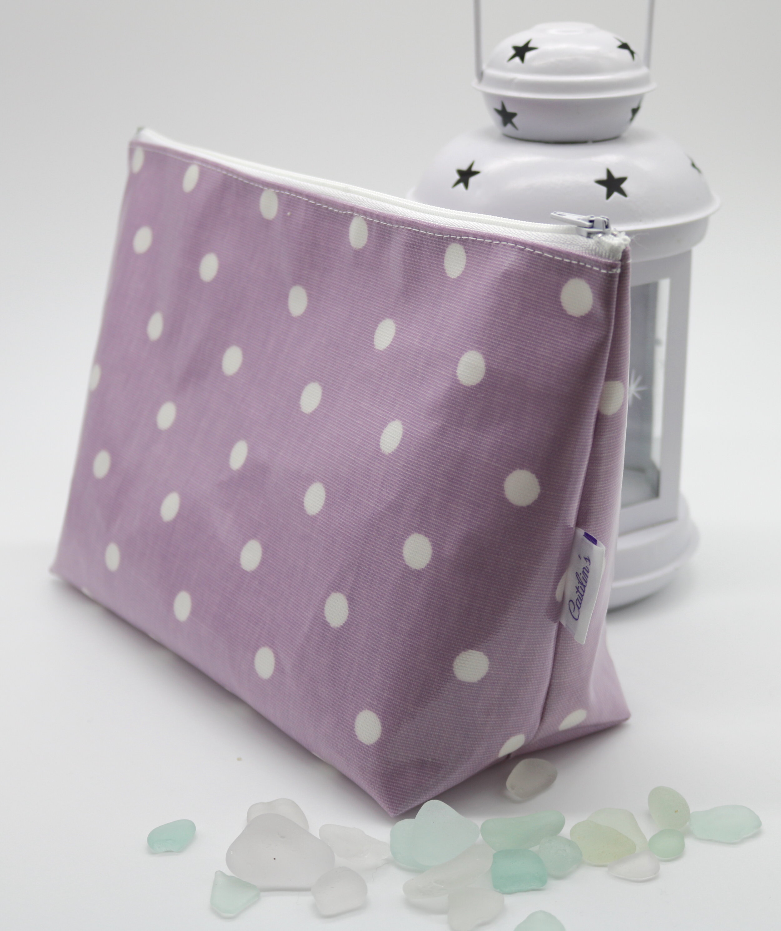 Oilcloth Stand Alone Purple and White Spot Design Washbag