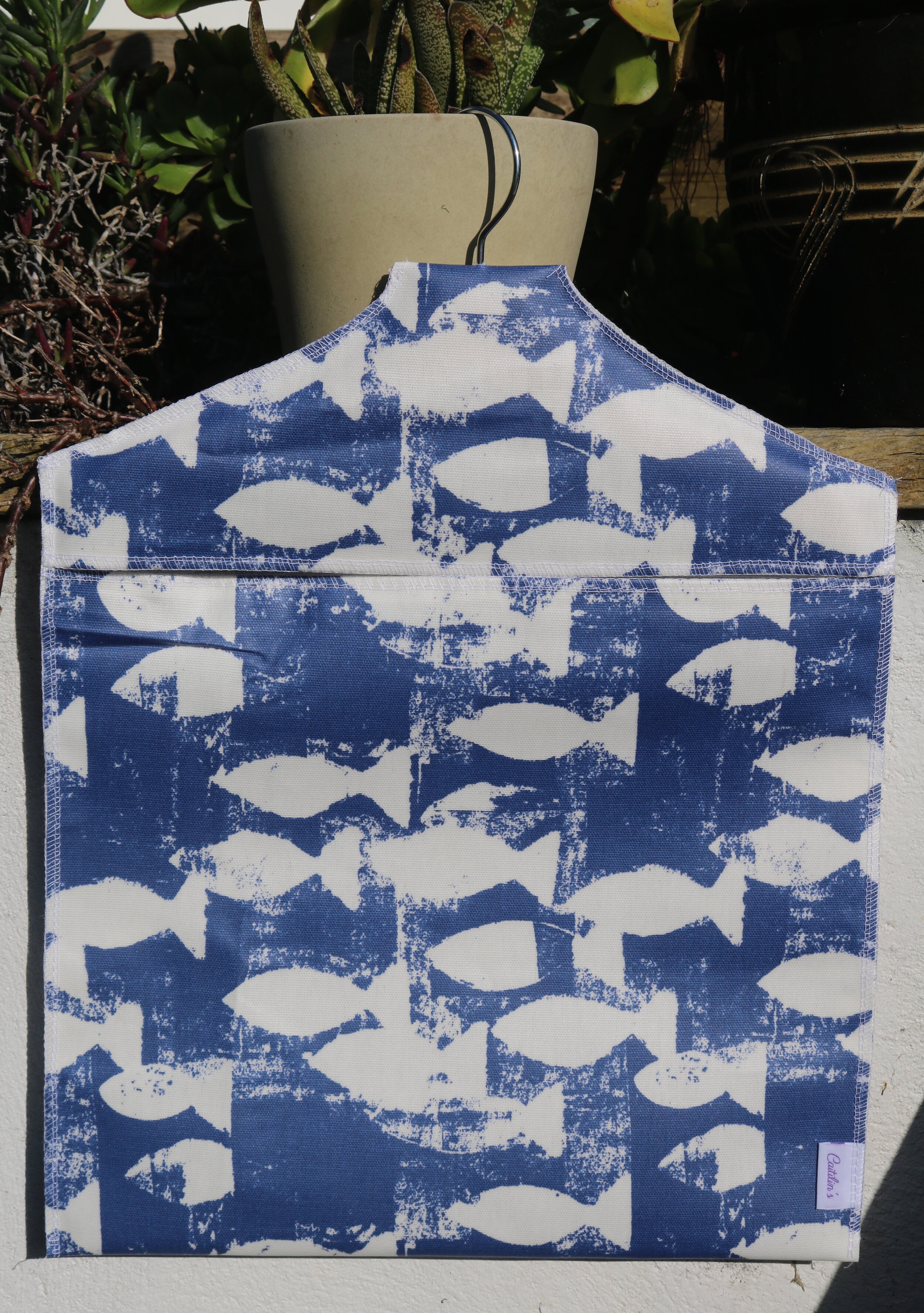 Oilcloth rainproof peg bag fish print.