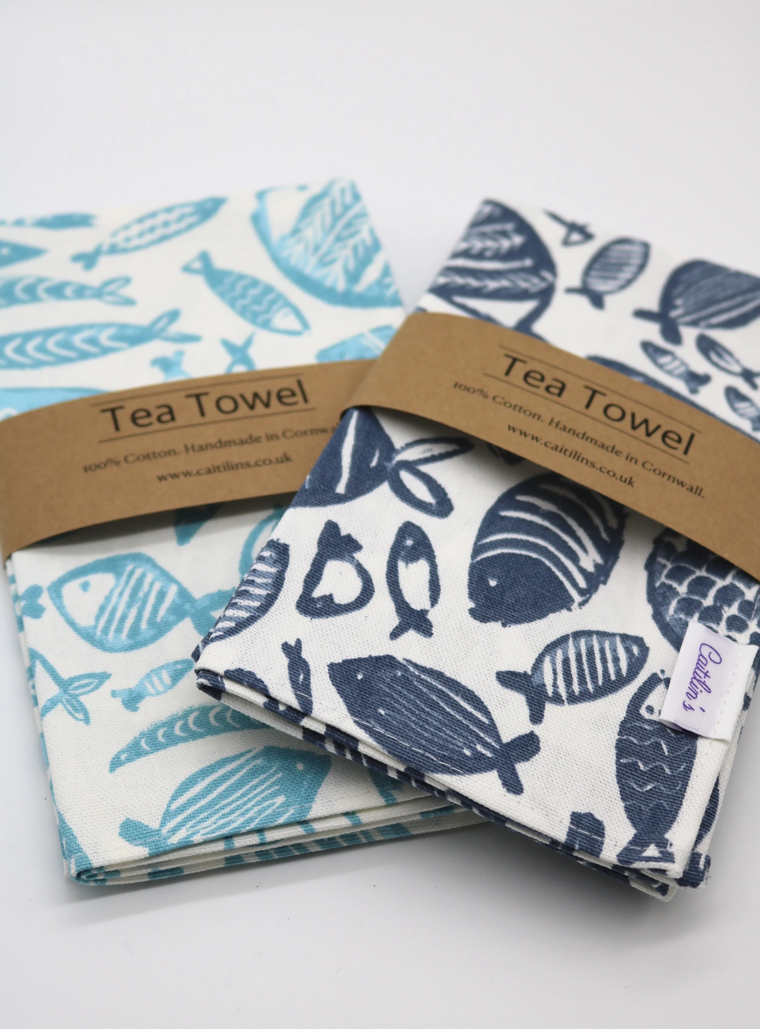 Cornish Fish Print 100% Cotton Tea Towel