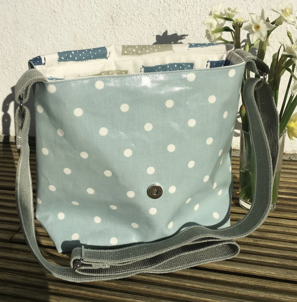 Light Green with White Spot Oilcloth Messenger — Caitilin's