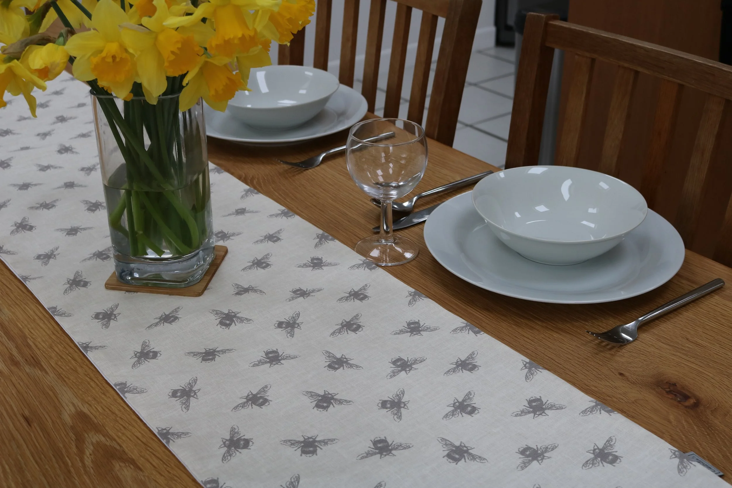 Cotton Natural Bee Table Runner