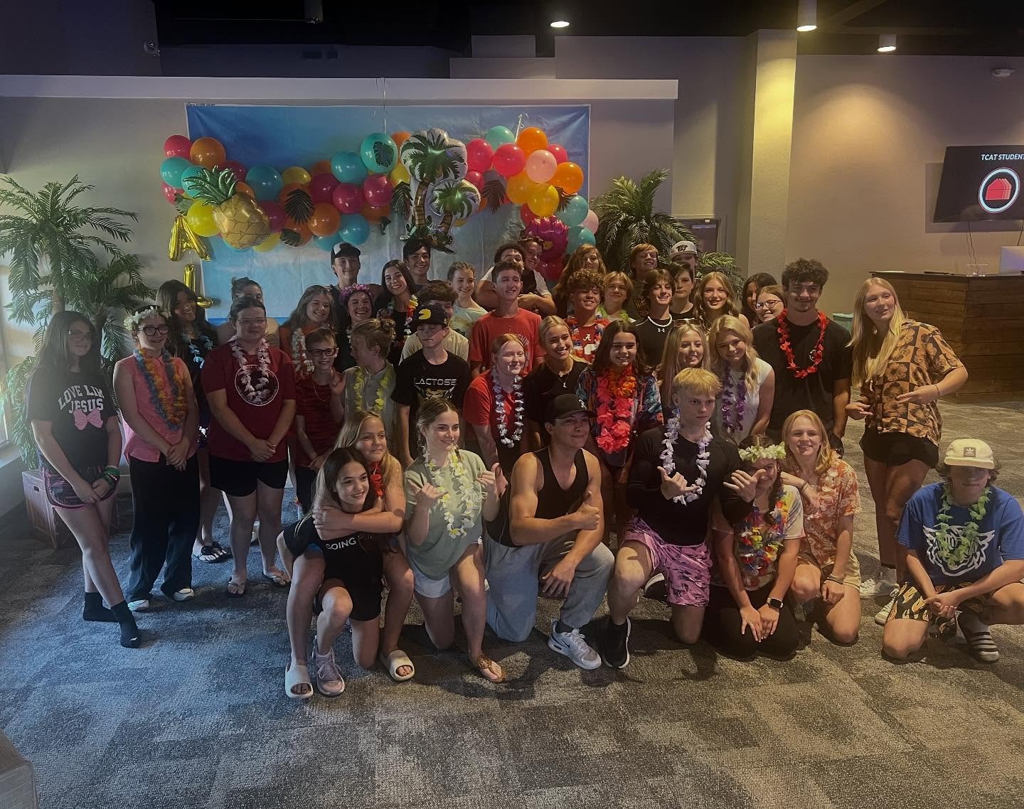Flashback to our launch party luau 🌸! Don&rsquo;t forget students group tonight 5-6:30!