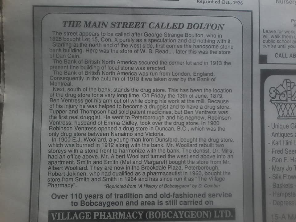 Some excerpts from the 1991 Historical Edition of the Bobcaygeon Independent