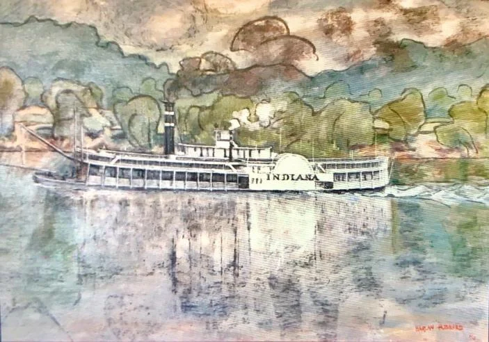 Harlan Hubbard, The Steamboat Indiana acrylic, date unknown, photo by John Begley