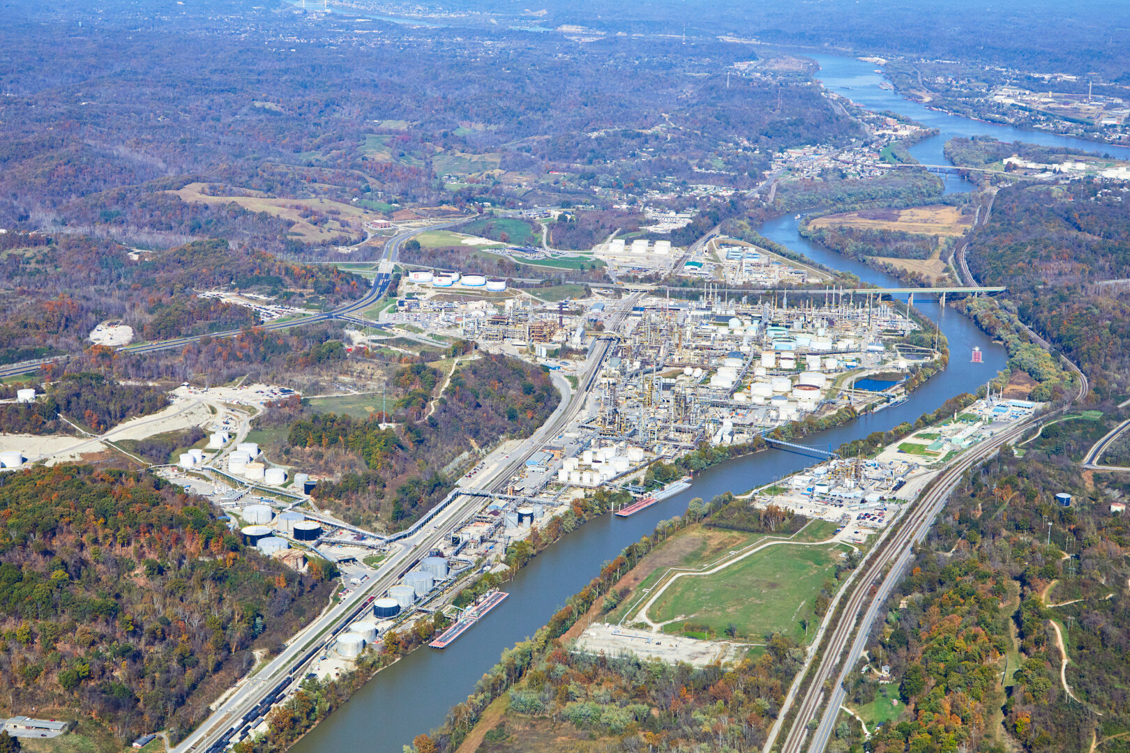 Marathon Refinery at Catlettsburg, KY looking toward the confluence of the Big Sandy with the Ohio River at Ashland