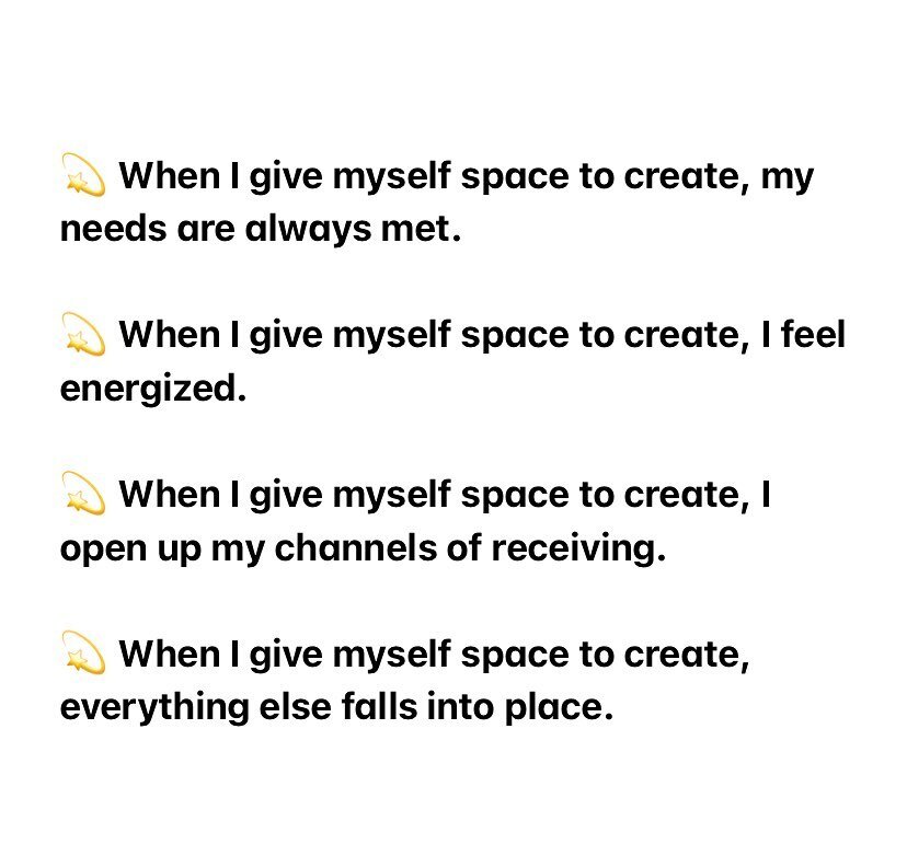 These are the mantras I&rsquo;ve been working with recently. If you want to get more specific, replace &ldquo;create&rdquo; with your specific medium (write, paint, sing, etc.). 

-

Join me for Accessing Creative Bliss: A Breathwork Experience

⬆️ S