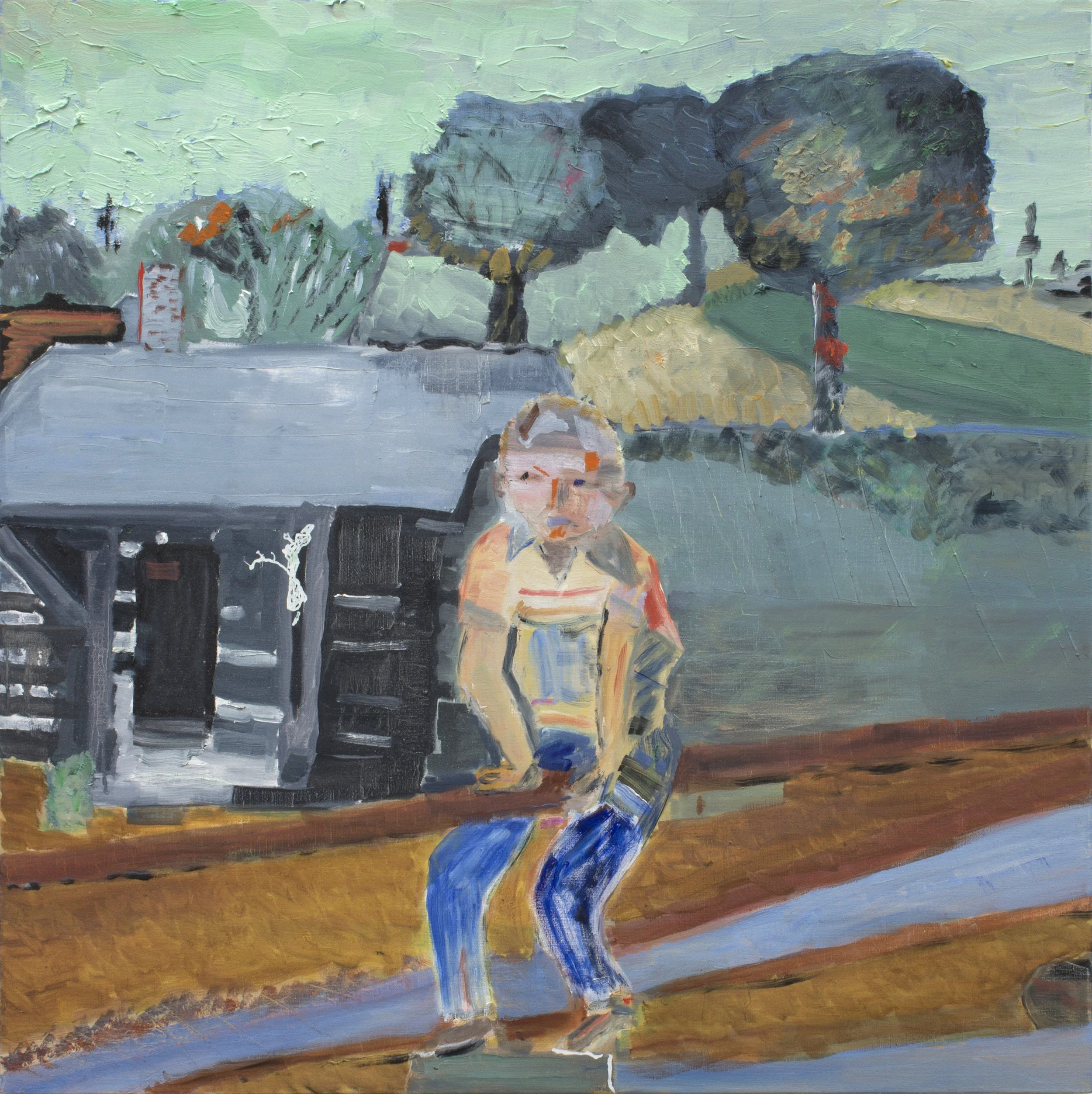 Riding the Rail , 28 x 28”, oil on linen, 2015