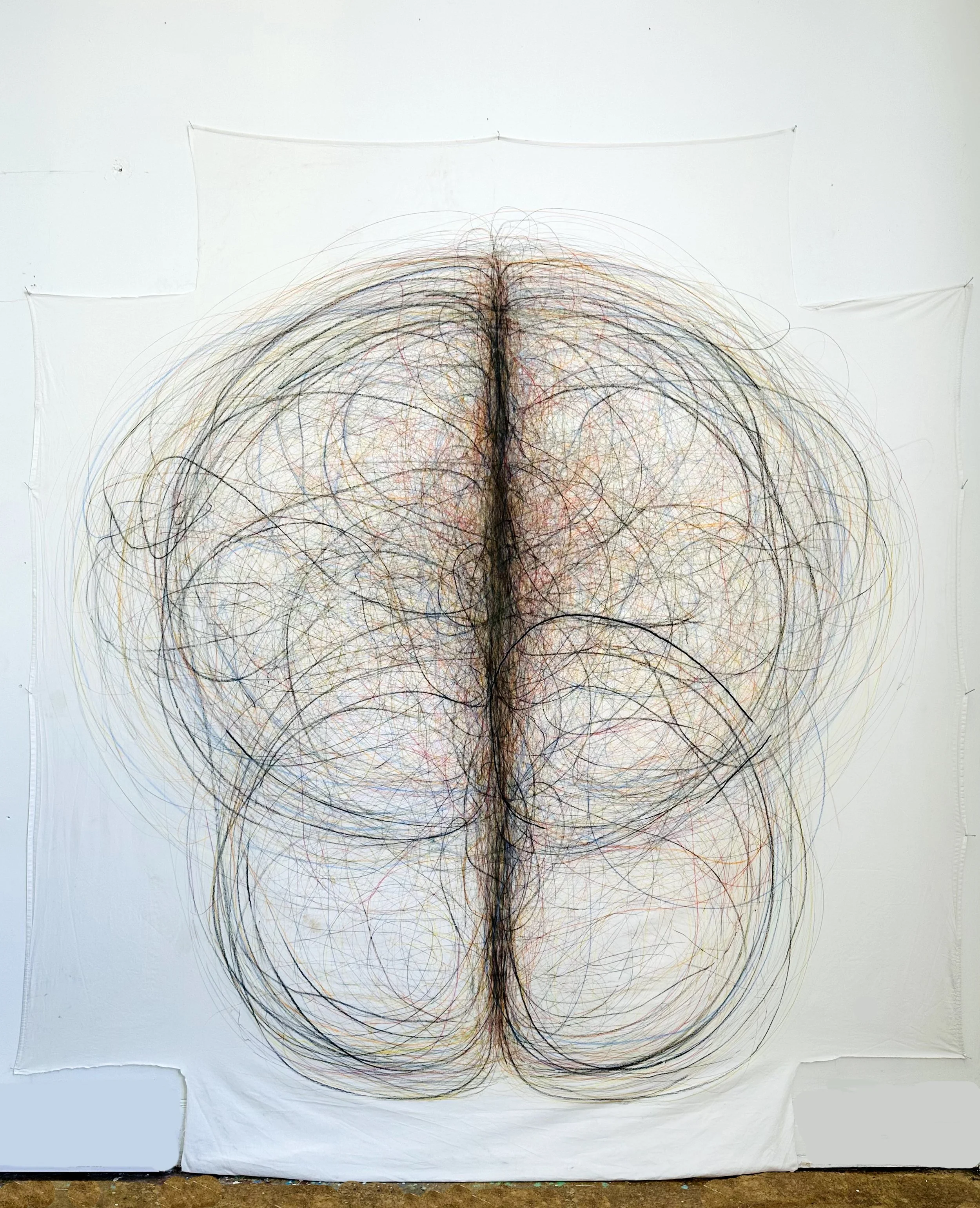 Energy Bodies - Charcoal, chalk pastel, oil media, graphite, coloured pencil on cotton, H 274.5 x W 215.0 cm, 2024