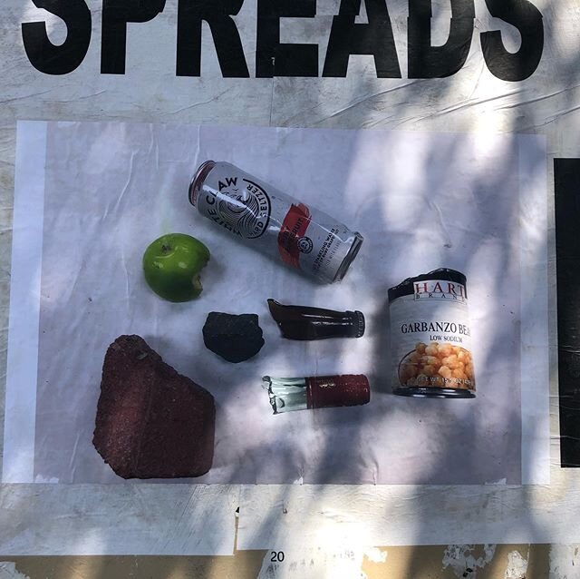 Comment faire de l'art politique (How to Make Political Art), 2020 &mdash; monthly series of political artworks placed in public places, June 2020, &ldquo;How to Kill Two Birds with One Stone&rdquo;, image of items thrown at police officers from Port