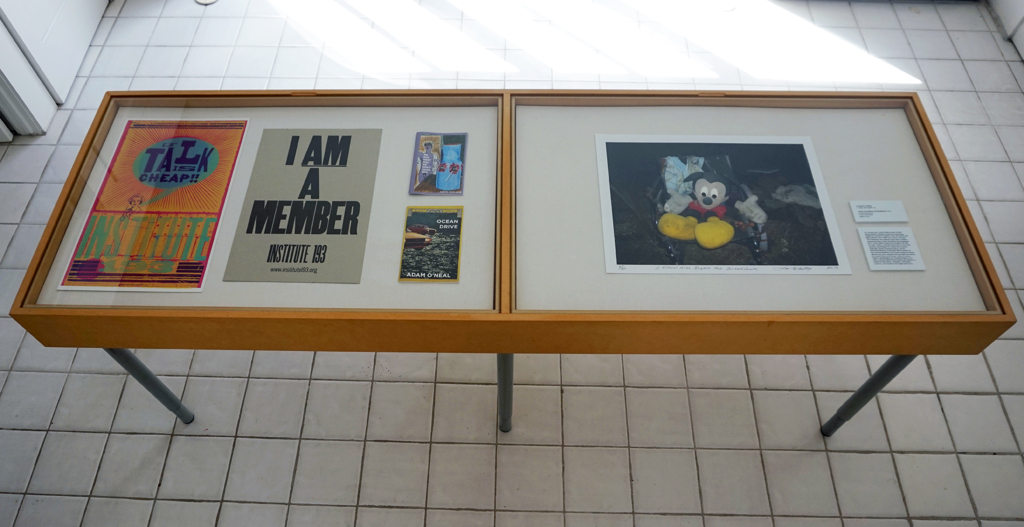 Installation View (Institute 193 ephemera, left, Lonnie Holley, right)