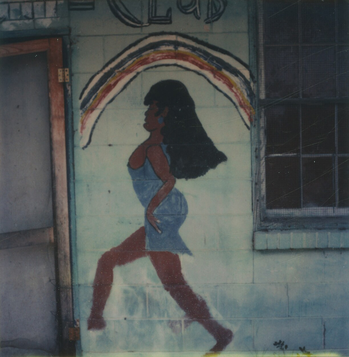 Jonathan Williams, Sign for the Rainbow Club, ca. 1984, Polaroid photograph, 3.1 x 3 inches
