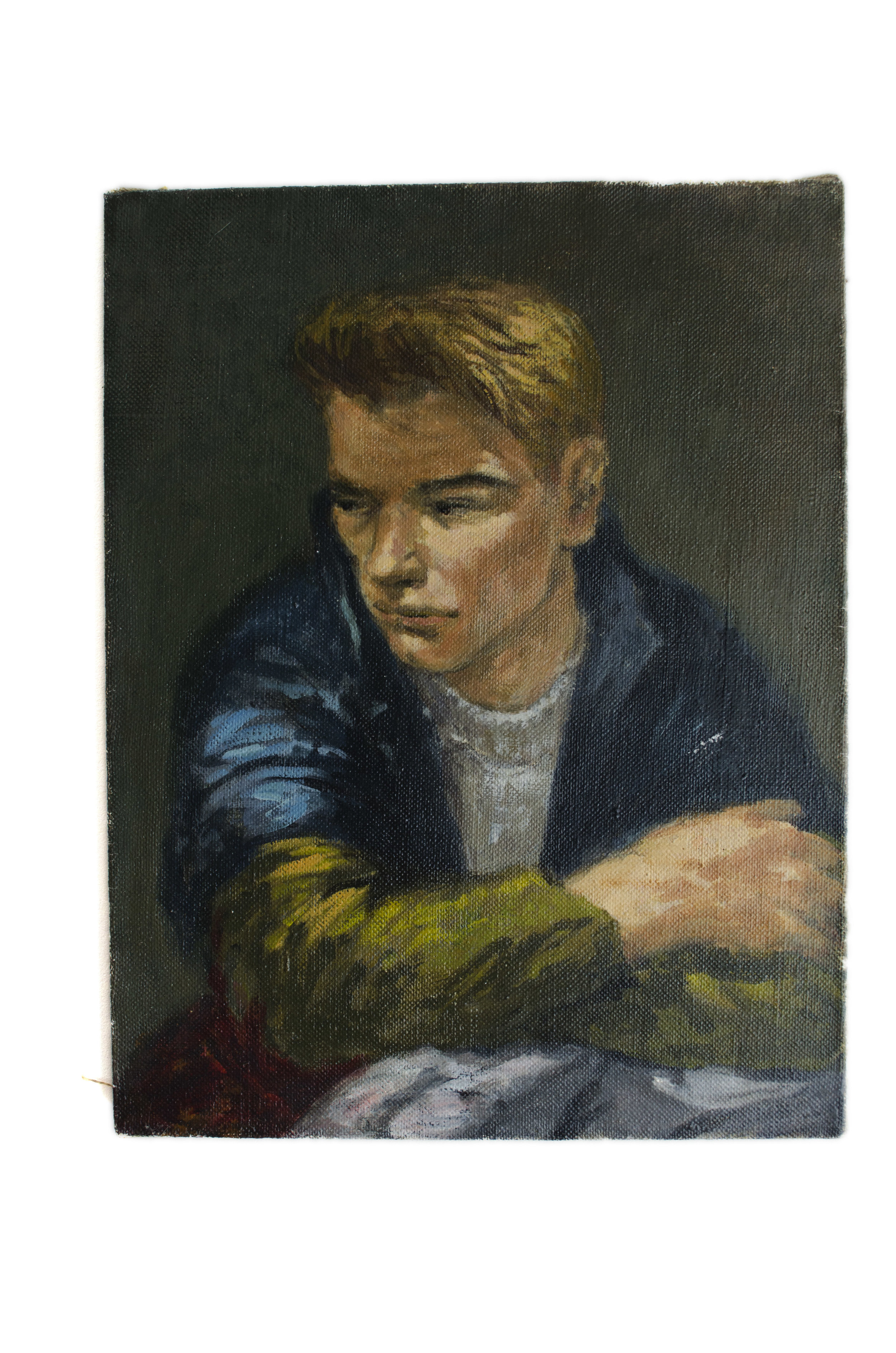 Edward Melcarth, Blond Man with Blue and Green Shirts, Oil on canvas, 18 x 14 inches