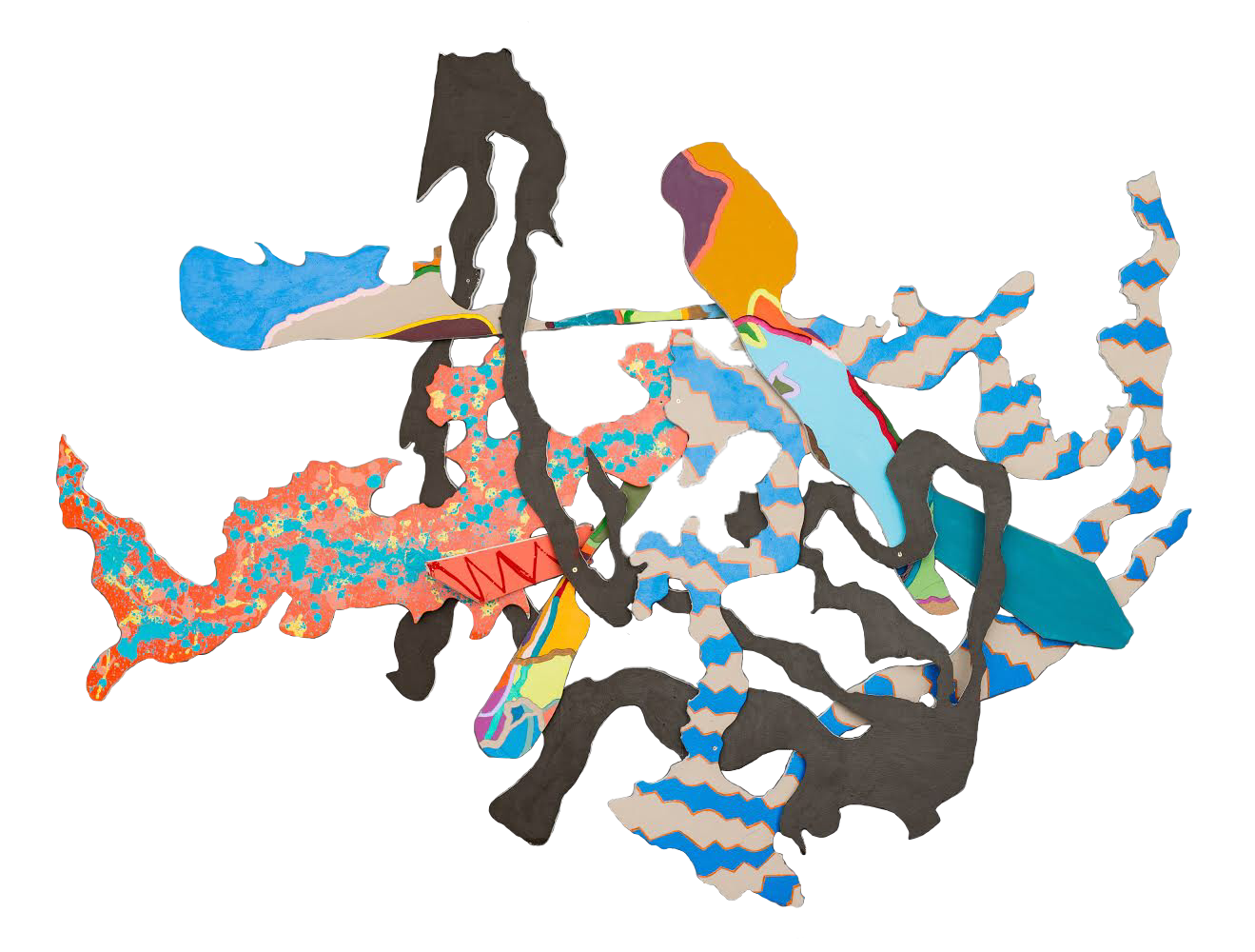 Kevin Cole, Living Between The White Lines, 2017, mixed media on wood, 85 x 80 x 7 inches