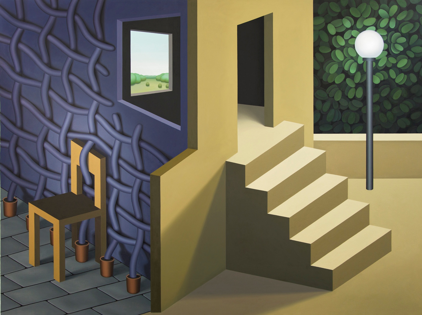 Emily Ludwig Shaffer, Up Out In, 2019, oil on canvas, 72 x 96 inches