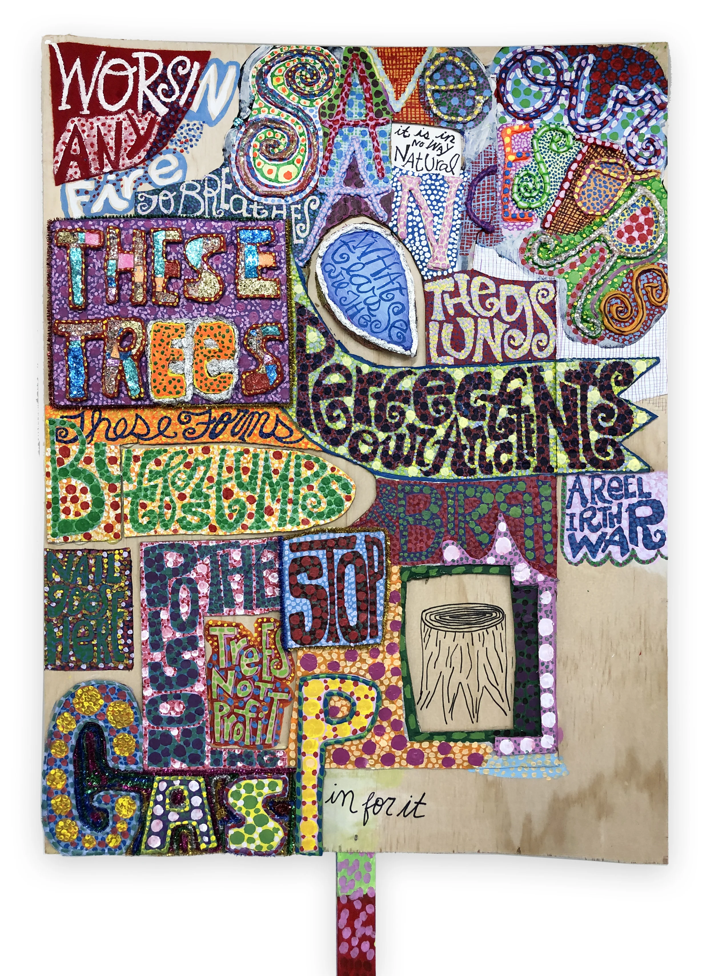 Bruce Burris, These Trees,  2018-2019, mixed media assemblage, 31.5 x 24 inches 