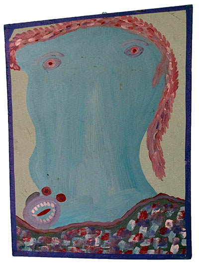Moses Tolliver, Self Portrait, ca. 1980, house paint on plywood, 31 x 22 inches