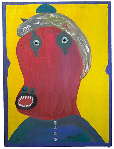 Moses Tolliver, Self Portrait, ca. 1980, acrylic paint on plywood, 32 x 24 inches