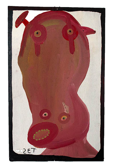 Moses Tolliver, Self Portrait, ca. 1980, house paint on plywood, 24 x 14.5 inches