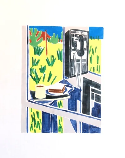 Layet Johnson, Mojave Phone Booth (760-733-9969), 2016, Acrylic and chalk on poster board, 28 x 22 inches
