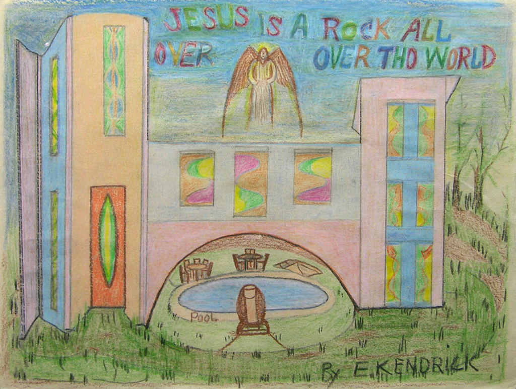 Eddie Lee Kendrick, Jesus is a Rock, ca. 1992, Colored pencil on paper