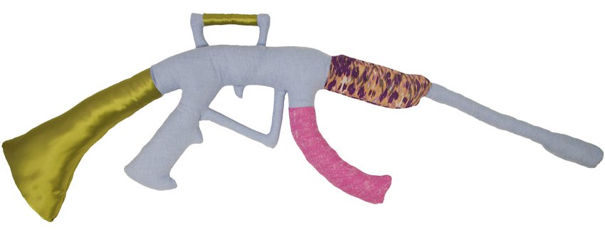 Natalie Baxter, OK-47, 2015, Fabric and polyfill, 17 x 60 x 2.5 inches