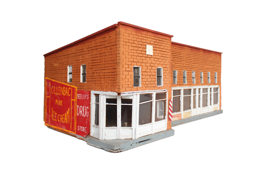 Lloyd Mattingly, Lebanon Junction Building 16, 1982, wood, matte board, plywood, plexiglass, paper, paint, 20 x 33 x 14 inches