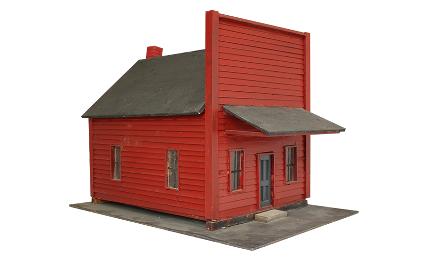 Lloyd Mattingly, Lebanon Junction Building 20, 1982, wood, matte board, plywood, plexiglass, paper, paint, 13 x 13 x 18 inches