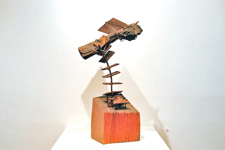 Lonnie Holley, Steps of the Trade Center in the Act of Deterioration, 2007, wood, found metal, wire, 19 x 18 x 10 inches