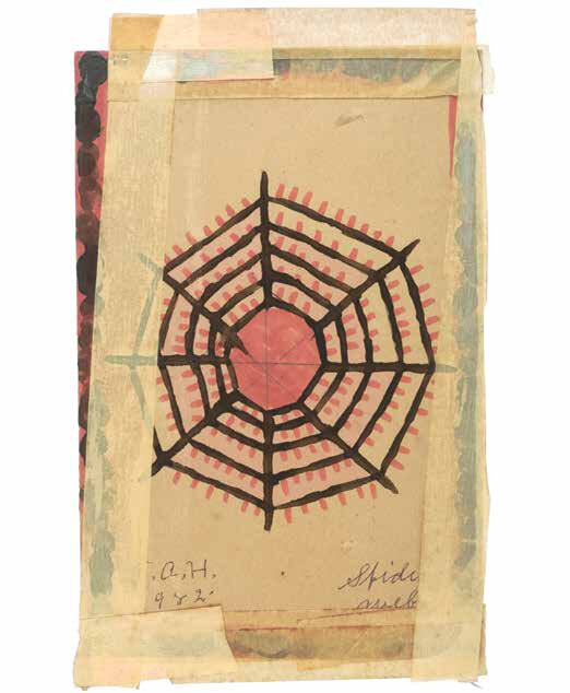 T. A. Hay, Spider Web, 1982, shoe polish, marker, and pen on paper, 9.5 x 6 inches