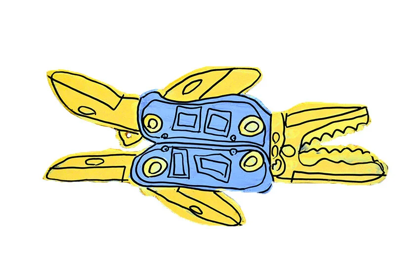 John Martin, Untitled (Cream and Blue Leatherman), 2013, Acrylic on wood, 24.5 x 11.5 x 7 inches