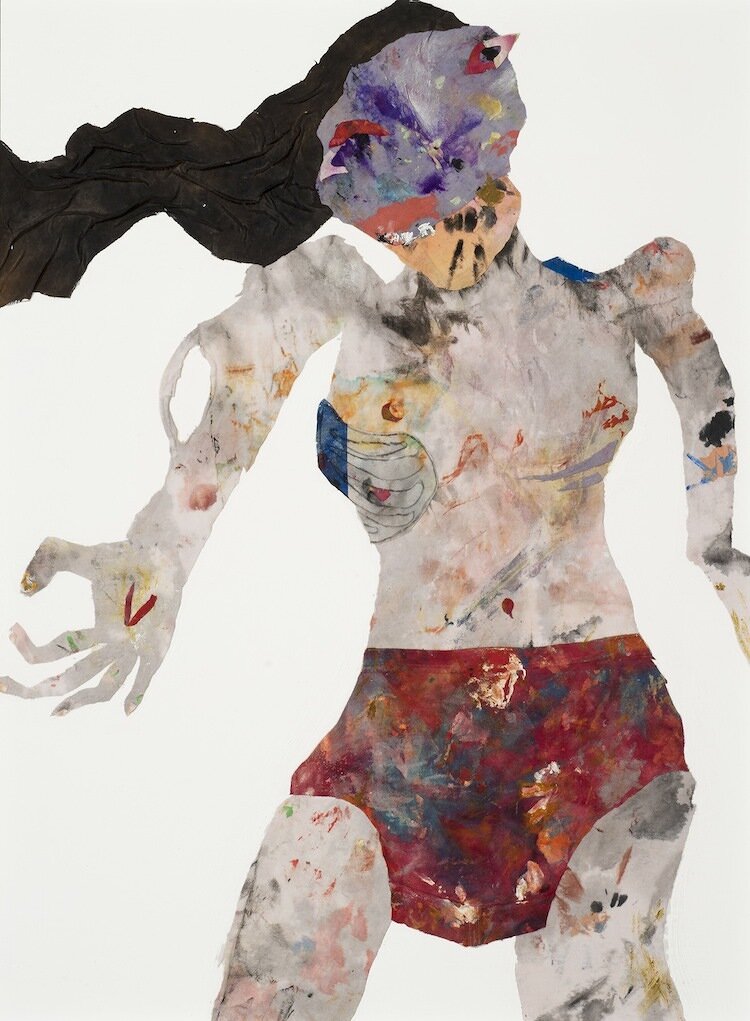 R. Clint Colburn, Clothing Closing, 2013, Collaged cloth on panel, 48 x 48 inches