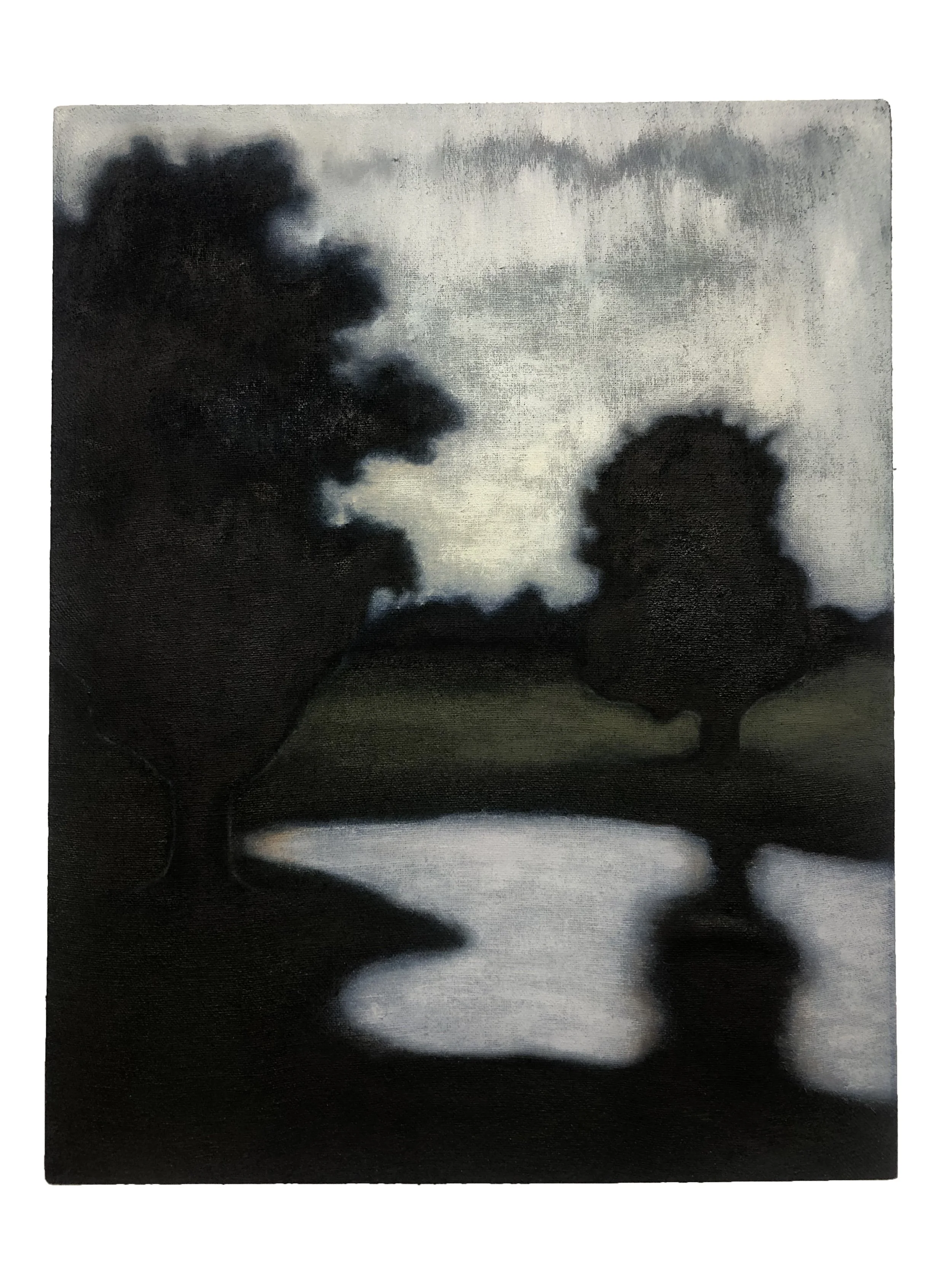 Detail of John Hee Taek Chae, we know so little of us (back), 2023, oil on linen, cyanotype, fabric dye on linen, silk, cotton, and polyester, 14 x 11 inches.