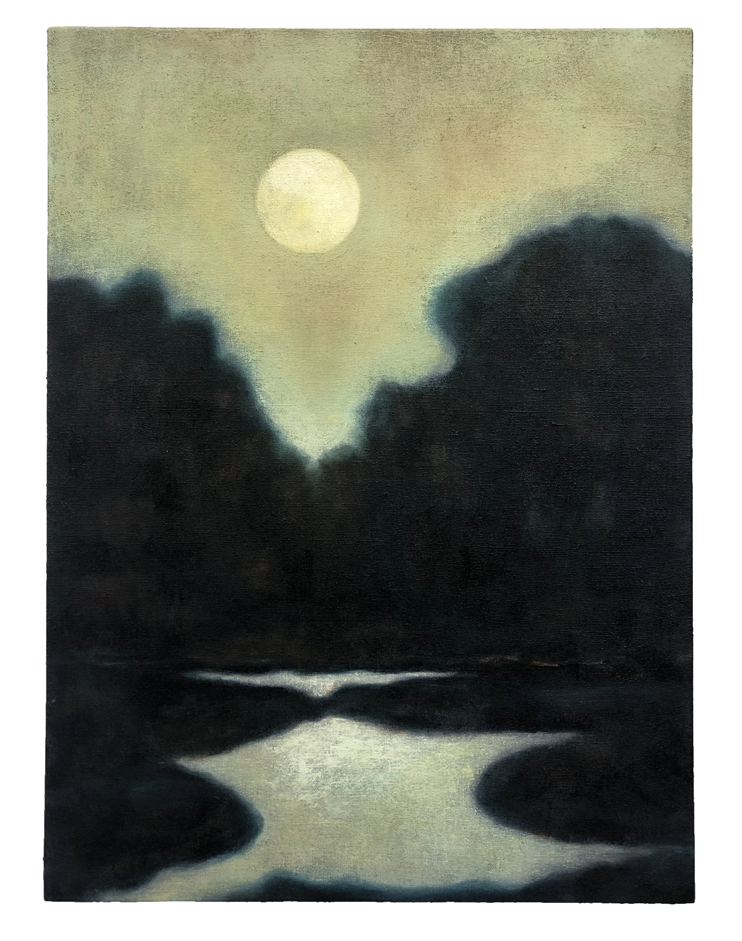 Detail of John Hee Taek Chae, we know so little of us (back), 2023, oil on linen, cyanotype, fabric dye on linen, silk, cotton, and polyester, 14 x 11 inches.