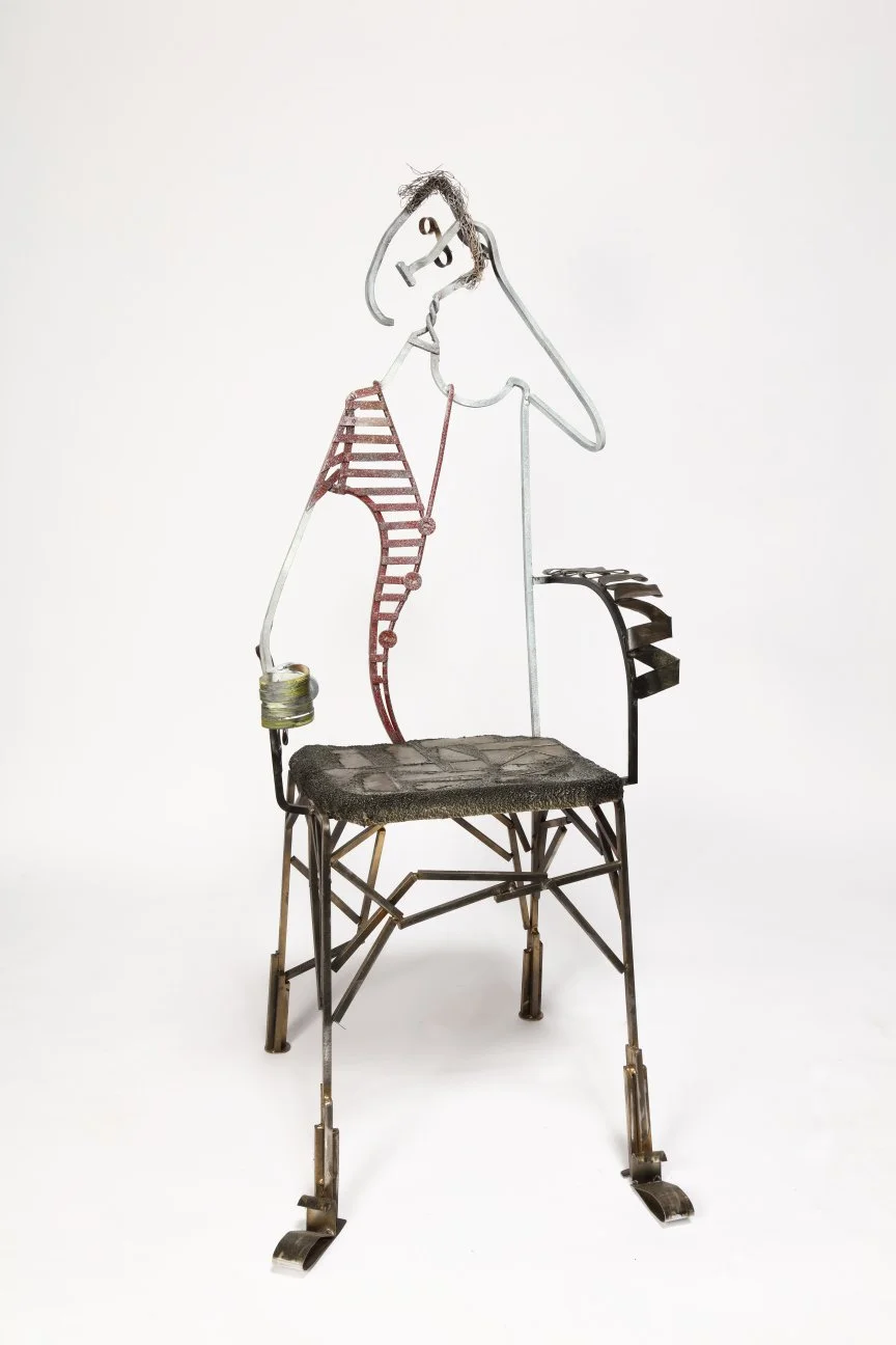 Richard Dial, "Day Off", 2023, oil-based paint on metal and carpet, 66 x 29 x 35 1⁄2 inches