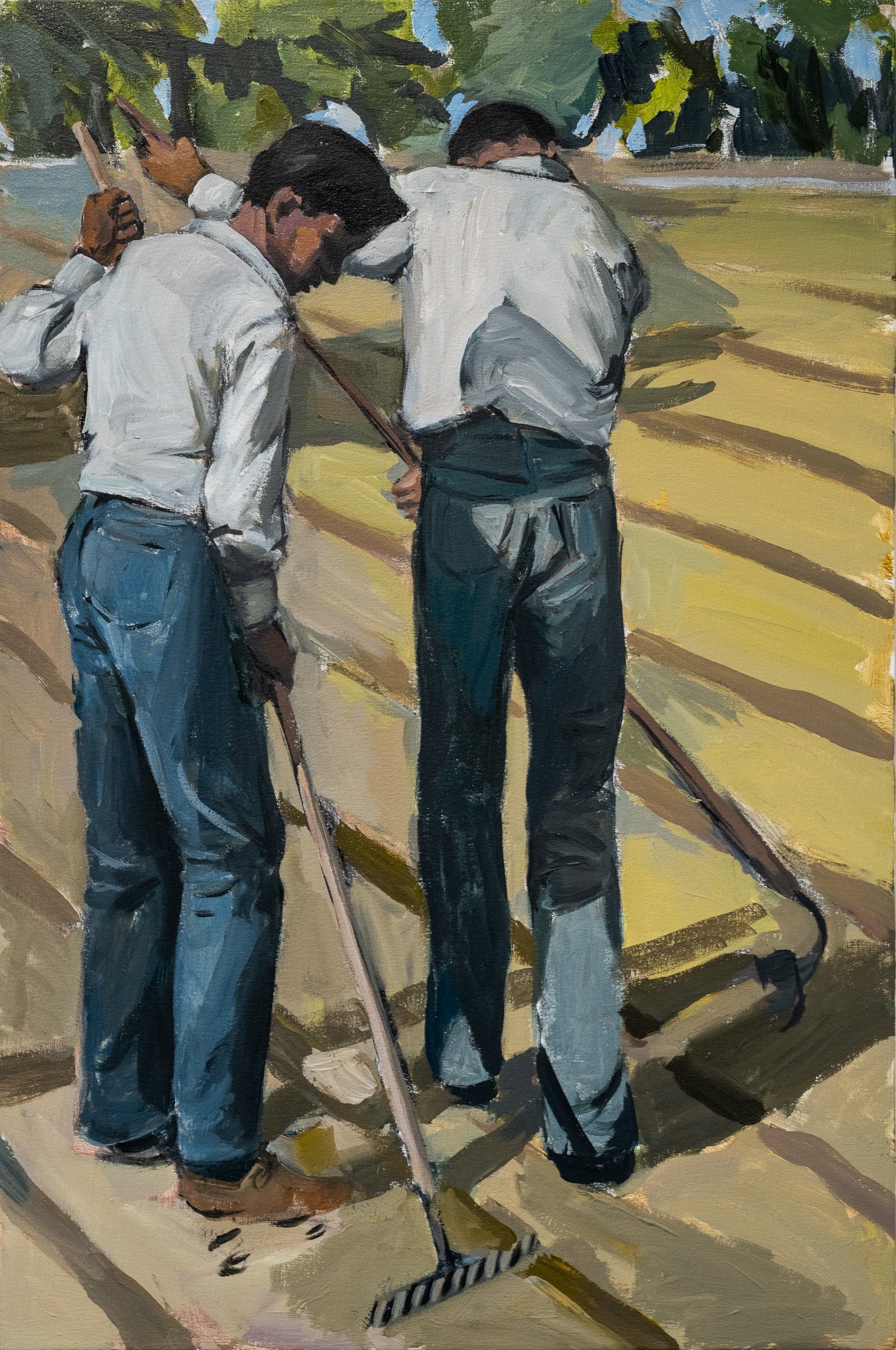Marcus Dunn, Making Rows, 2025. Acrylic on canvas, 36 x 24 inches.