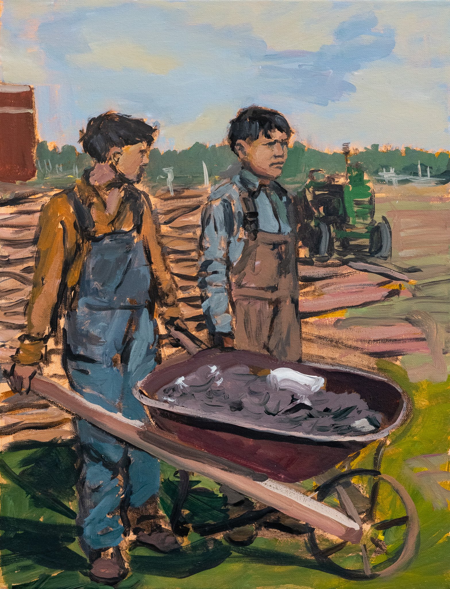 Marcus Dunn, Farm Boys, 2025. Acrylic on canvas, 18 x 14 inches.