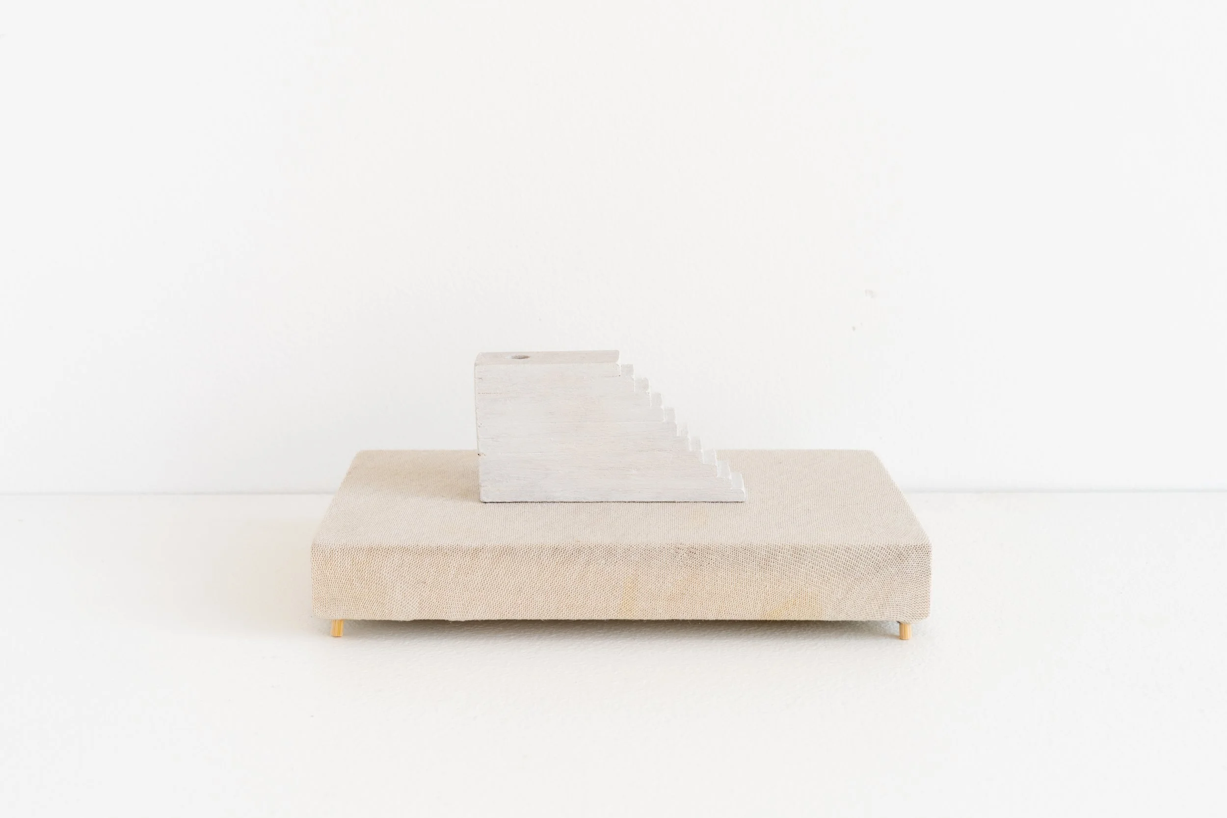 Eric Oglander, Flight to void, 2023, poplar, plywood, fabric from t-shirt, acrylic paint, bamboo skewers, 6 x 2 ⅜ x 3 ½ inches