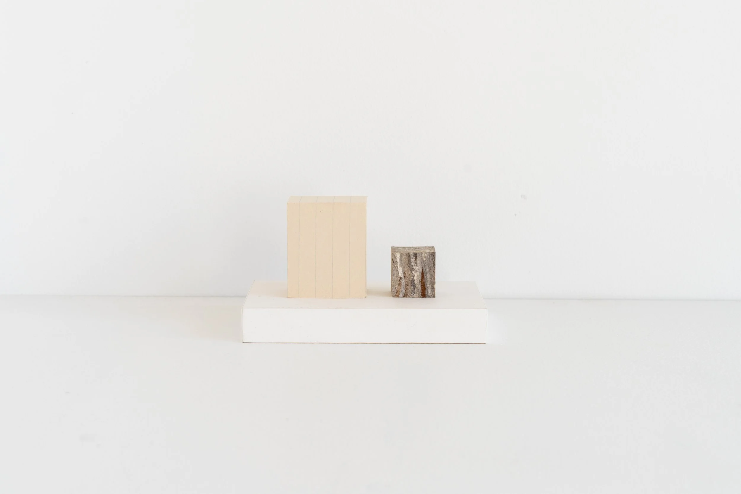 Eric Oglander, Paper three ways, 2025, paper, hornets nest, plywood, poplar, 5 x 2 ¾ x 3 inches