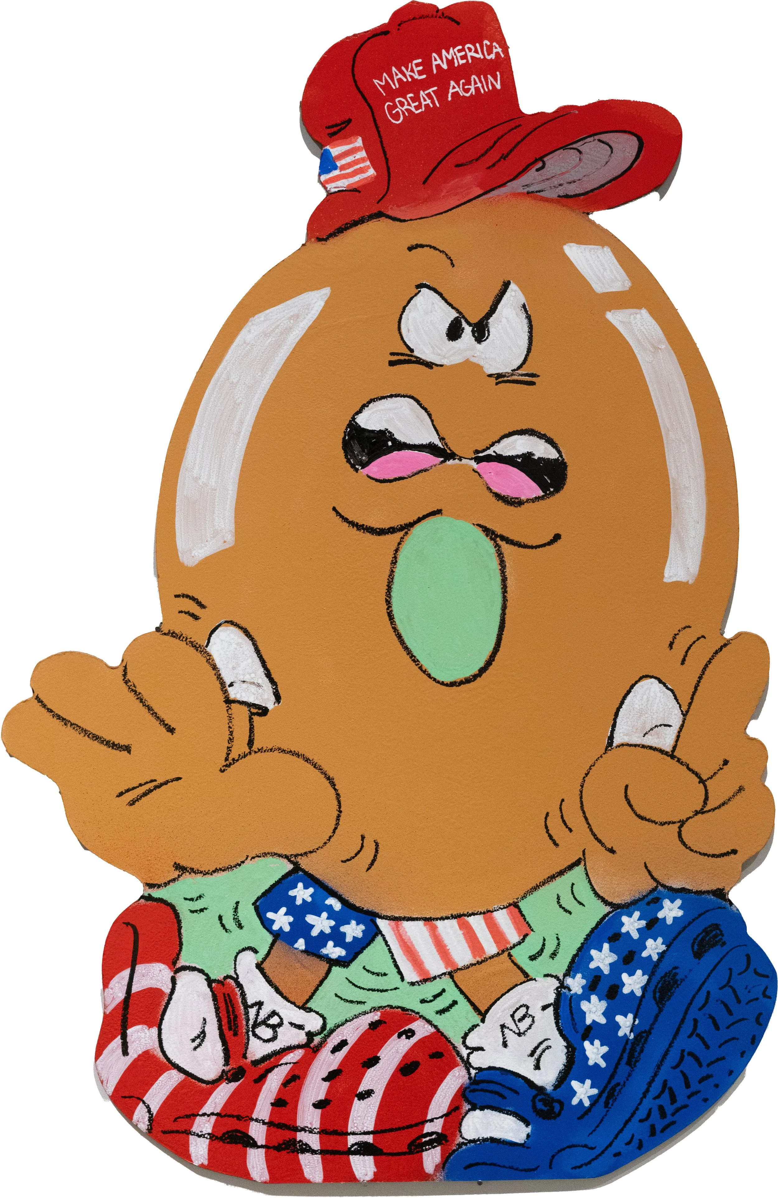 FRKO, MAGA Deputy Donut, 2026, spray paint, acrylic, oil paint stick, masonite, 32 ¼ x 21 ¼ inches