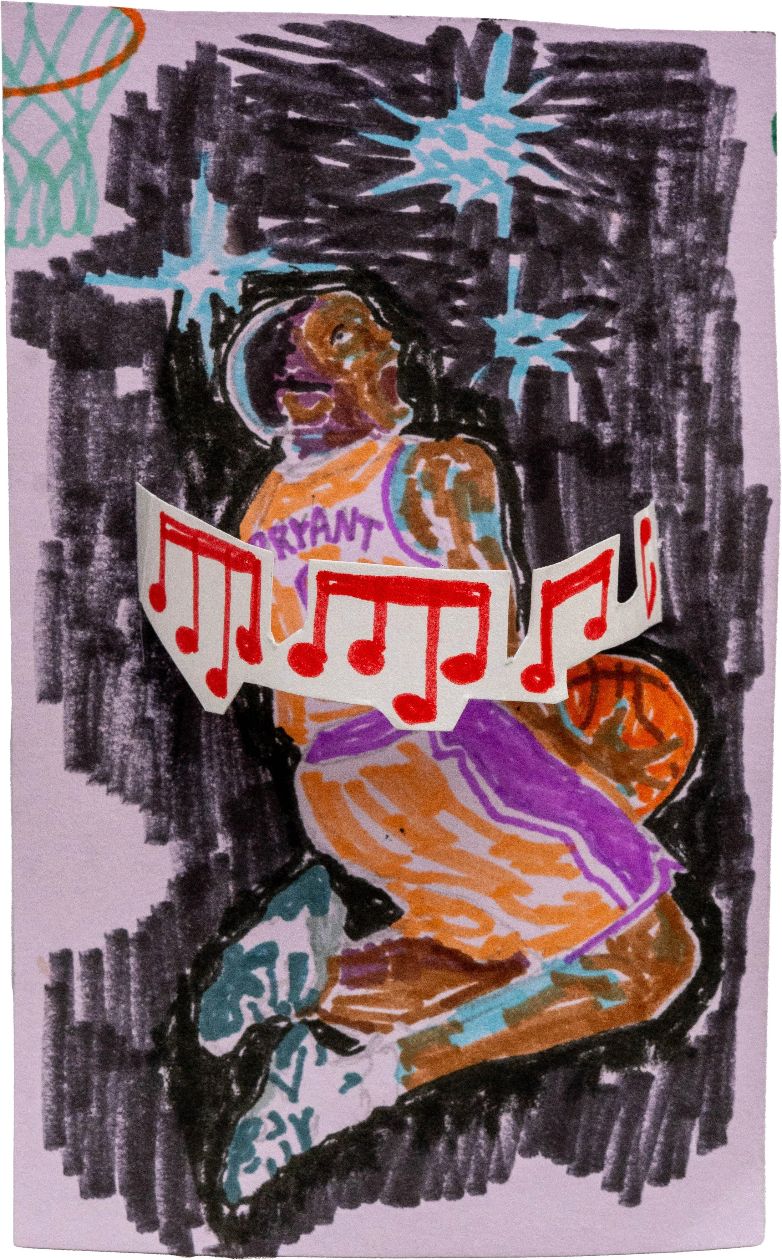 Ezekiel Robinson, Hoop, 2026, marker on paper, 3 ¾ x 6 x 1 ¾ inches