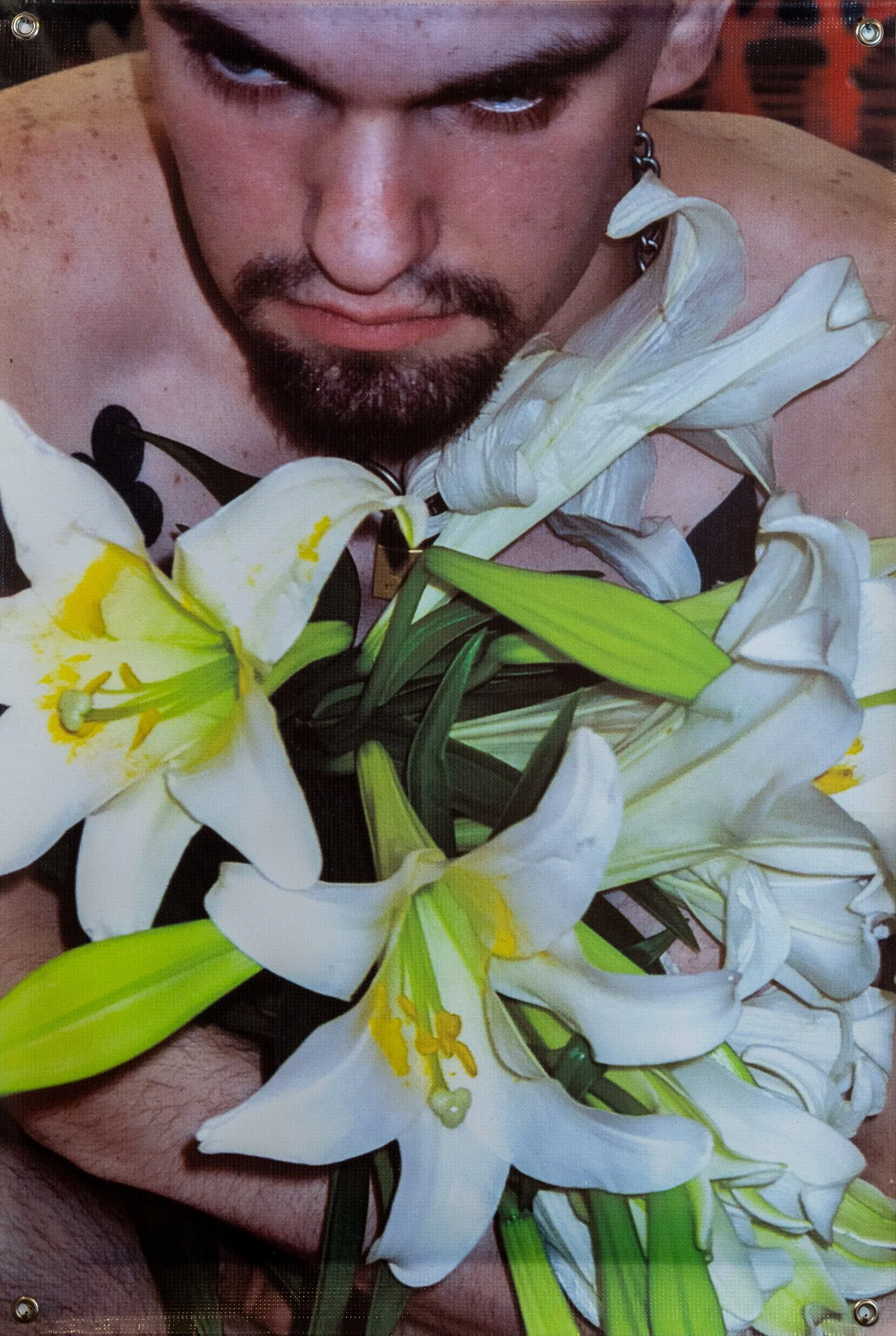 Robert Morgan, Prayer Flag (19), 2000. Vinyl Banner, Grommets, 36 x 24 inches.