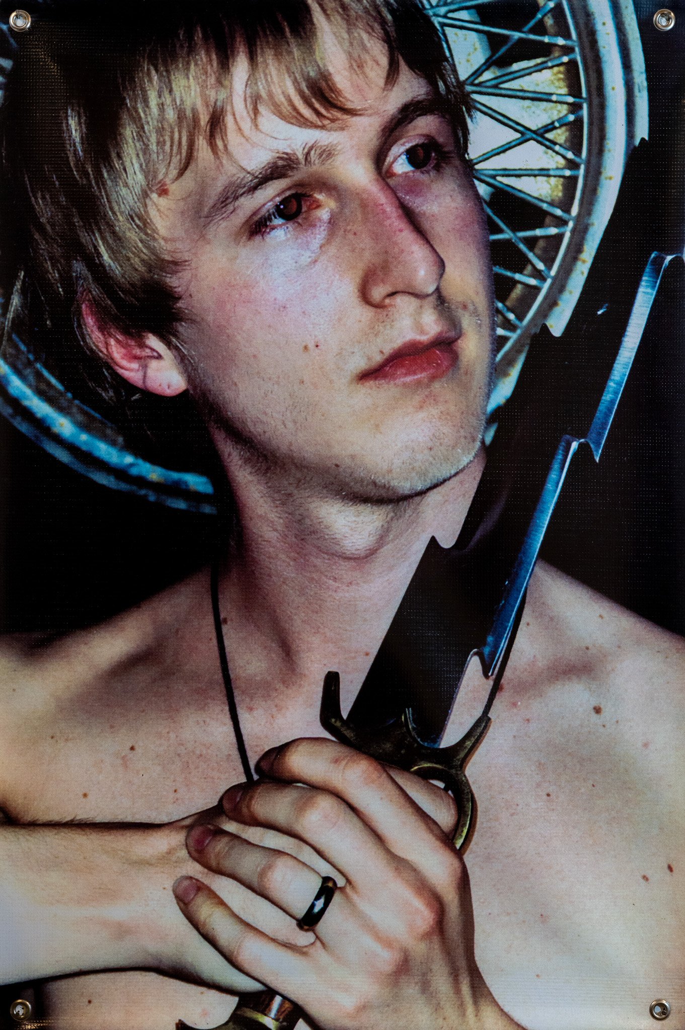 Robert Morgan, Prayer Flag (20), 2000. Vinyl Banner, Grommets, 36 x 24 inches.