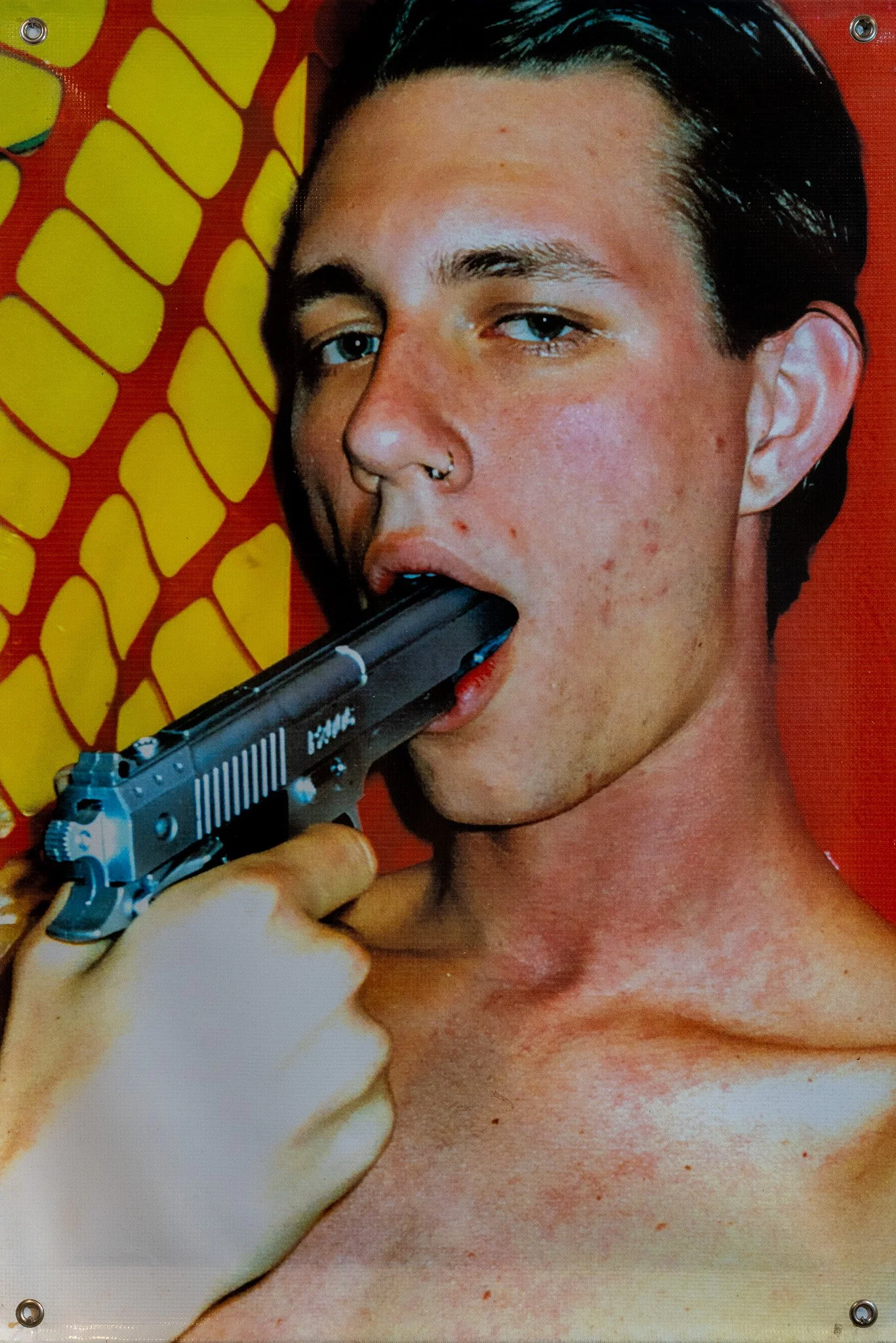 Robert Morgan, Prayer Flag (21), 2000. Vinyl Banner, Grommets, 36 x 24 inches.